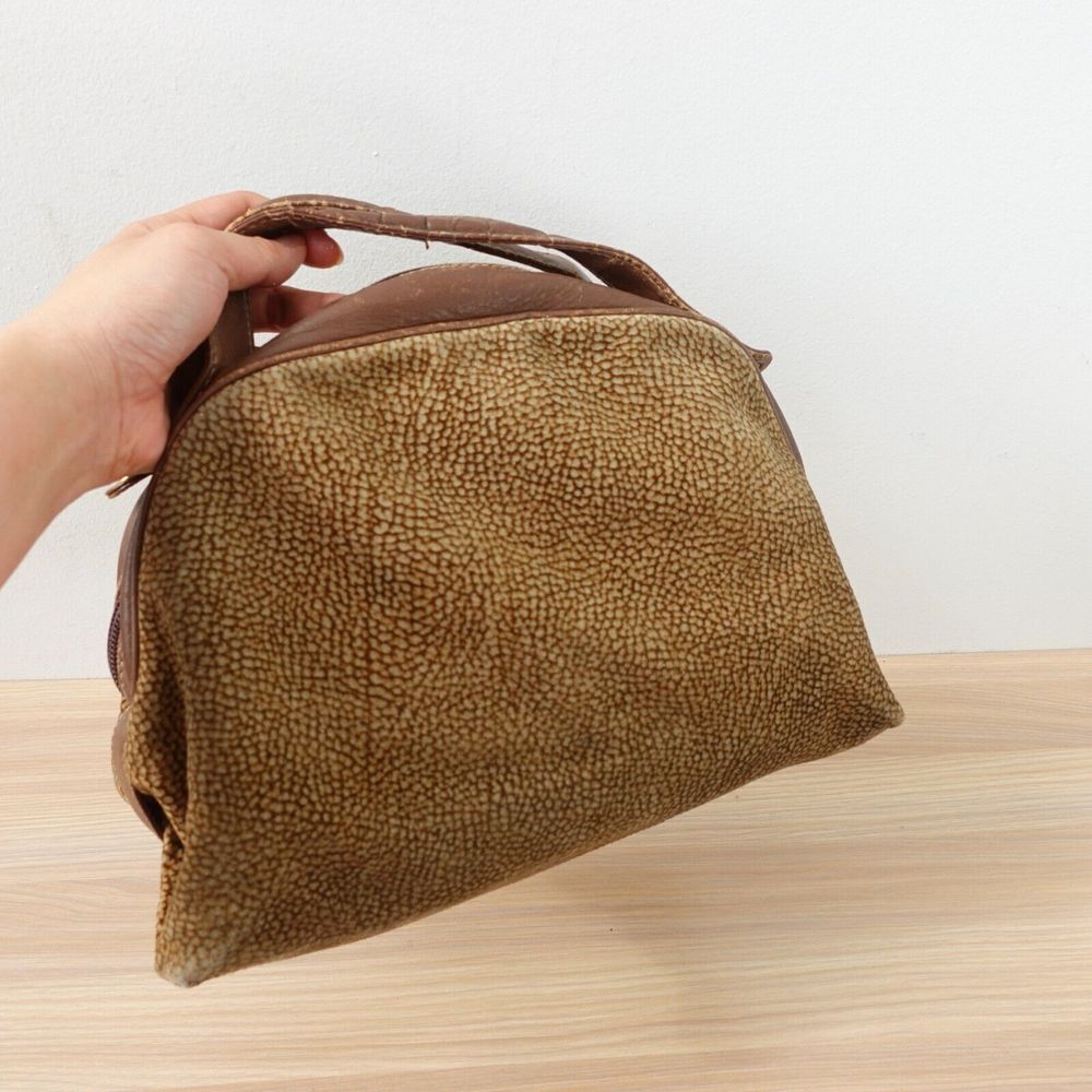 Vintage Suede Leather Bag Small Camel Birds‎ Eye Pouch REDWALL BORBONESE 91915